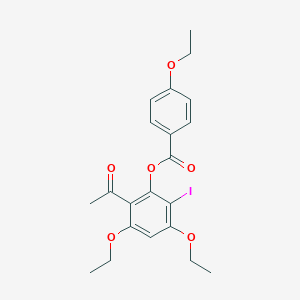 molecular formula C21H23IO6 B293284 2-Acetyl-3,5-diethoxy-6-iodophenyl4-ethoxybenzoate 