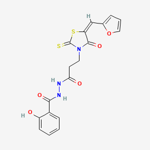 N'-[3-[(5E)-5-(furan-2-ylmethylidene)-4-oxo-2-sulfanylidene-1,3-thiazolidin-3-yl]propanoyl]-2-hydroxybenzohydrazide