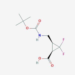molecular formula C10H15F2NO4 B2932884 (1R,3S)-3-({[(tert-butoxy)carbonyl]amino}methyl)-2,2-difluorocyclopropane-1-carboxylic acid CAS No. 2218437-05-7
