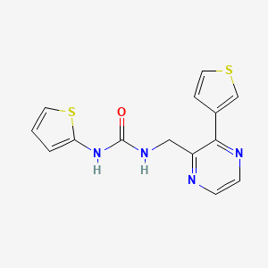 molecular formula C14H12N4OS2 B2932913 1-(Thiophen-2-yl)-3-((3-(thiophen-3-yl)pyrazin-2-yl)methyl)urea CAS No. 2034498-44-5