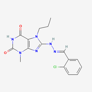 molecular formula C16H17ClN6O2 B2932919 8-[(2E)-2-(2-chlorobenzylidene)hydrazinyl]-3-methyl-7-propyl-3,7-dihydro-1H-purine-2,6-dione CAS No. 303969-62-2
