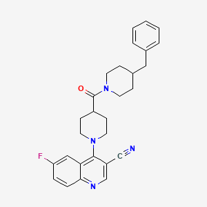 molecular formula C28H29FN4O B2932935 4-(4-(4-Benzylpiperidine-1-carbonyl)piperidin-1-yl)-6-fluoroquinoline-3-carbonitrile CAS No. 1189866-83-8