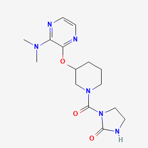molecular formula C15H22N6O3 B2932948 1-(3-((3-(二甲氨基)吡嗪-2-基)氧基)哌啶-1-羰基)咪唑烷-2-酮 CAS No. 2034583-33-8