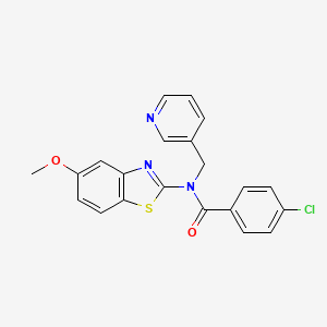molecular formula C21H16ClN3O2S B2932953 4-chloro-N-(5-methoxybenzo[d]thiazol-2-yl)-N-(pyridin-3-ylmethyl)benzamide CAS No. 895411-14-0