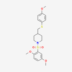 molecular formula C21H27NO5S2 B2932955 1-((2,5-Dimethoxyphenyl)sulfonyl)-4-(((4-methoxyphenyl)thio)methyl)piperidine CAS No. 1421445-33-1