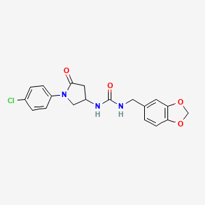 molecular formula C19H18ClN3O4 B2932956 1-(Benzo[d][1,3]dioxol-5-ylmethyl)-3-(1-(4-chlorophenyl)-5-oxopyrrolidin-3-yl)urea CAS No. 894026-85-8