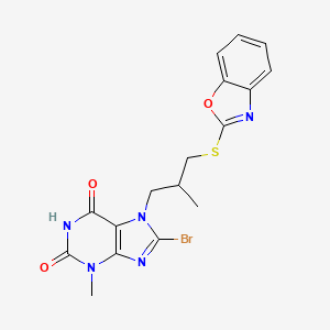 molecular formula C17H16BrN5O3S B2932963 7-(3-(benzo[d]oxazol-2-ylthio)-2-methylpropyl)-8-bromo-3-methyl-1H-purine-2,6(3H,7H)-dione CAS No. 898409-64-8