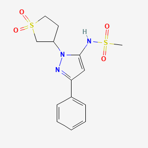 molecular formula C14H17N3O4S2 B2932964 1-Hydroxy-3-{5-[(methylsulfonyl)amino]-3-phenylpyrazolyl}thiolan-1-one CAS No. 942676-67-7