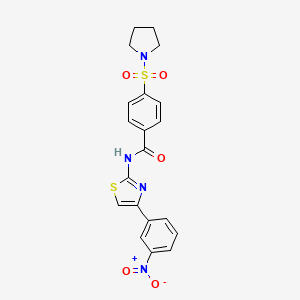 molecular formula C20H18N4O5S2 B2932967 N-(4-(3-nitrophenyl)thiazol-2-yl)-4-(pyrrolidin-1-ylsulfonyl)benzamide CAS No. 325694-47-1