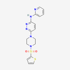 molecular formula C17H18N6O2S2 B2932970 N-(pyridin-2-yl)-6-(4-(thiophen-2-ylsulfonyl)piperazin-1-yl)pyridazin-3-amine CAS No. 1021223-95-9