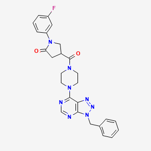 molecular formula C26H25FN8O2 B2932971 4-(4-(3-benzyl-3H-[1,2,3]triazolo[4,5-d]pyrimidin-7-yl)piperazine-1-carbonyl)-1-(3-fluorophenyl)pyrrolidin-2-one CAS No. 920230-85-9