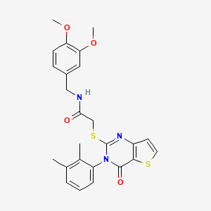 molecular formula C25H25N3O4S2 B2932978 N-(3,4-dimethoxybenzyl)-2-{[3-(2,3-dimethylphenyl)-4-oxo-3,4-dihydrothieno[3,2-d]pyrimidin-2-yl]sulfanyl}acetamide CAS No. 1291839-21-8