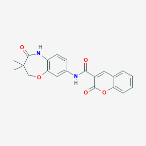 molecular formula C21H18N2O5 B2932983 N-(3,3-dimethyl-4-oxo-2,3,4,5-tetrahydrobenzo[b][1,4]oxazepin-8-yl)-2-oxo-2H-chromene-3-carboxamide CAS No. 921527-57-3