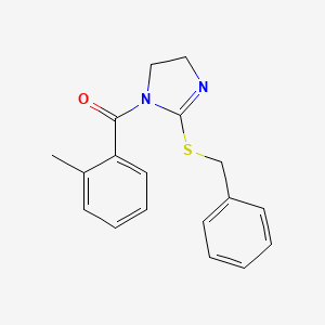 molecular formula C18H18N2OS B2932989 (2-(benzylthio)-4,5-dihydro-1H-imidazol-1-yl)(o-tolyl)methanone CAS No. 851863-70-2