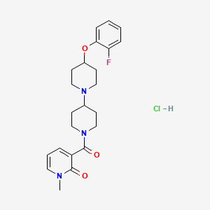 molecular formula C23H29ClFN3O3 B2932995 3-[4-[4-(2-Fluorophenoxy)piperidin-1-yl]piperidine-1-carbonyl]-1-methylpyridin-2-one;hydrochloride CAS No. 2320576-80-3