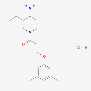 molecular formula C18H29ClN2O2 B2933021 1-(4-Amino-3-ethylpiperidin-1-yl)-3-(3,5-dimethylphenoxy)propan-1-one;hydrochloride CAS No. 2418704-06-8