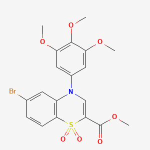 molecular formula C19H18BrNO7S B2933026 6-溴-4-(3,4,5-三甲氧基苯基)-4H-1,4-苯并噻嗪-2-甲酸甲酯 1,1-二氧化物 CAS No. 1358168-93-0