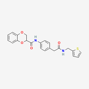 molecular formula C22H20N2O4S B2933047 N-(4-(2-oxo-2-((thiophen-2-ylmethyl)amino)ethyl)phenyl)-2,3-dihydrobenzo[b][1,4]dioxine-2-carboxamide CAS No. 1206990-35-3