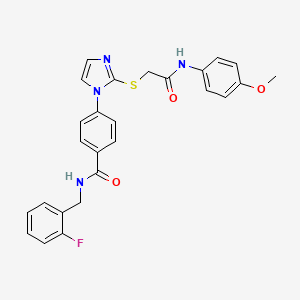 molecular formula C26H23FN4O3S B2933049 N-(2-fluorobenzyl)-4-(2-((2-((4-methoxyphenyl)amino)-2-oxoethyl)thio)-1H-imidazol-1-yl)benzamide CAS No. 1206987-06-5