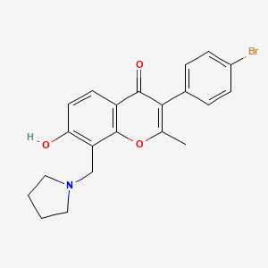 molecular formula C21H20BrNO3 B2933055 3-(4-bromophenyl)-7-hydroxy-2-methyl-8-(pyrrolidin-1-ylmethyl)-4H-chromen-4-one CAS No. 846063-00-1