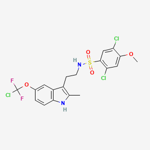 molecular formula C19H17Cl3F2N2O4S B2933066 2,5-dichloro-N-{2-[5-(chlorodifluoromethoxy)-2-methyl-1H-indol-3-yl]ethyl}-4-methoxybenzene-1-sulfonamide CAS No. 2361866-77-3