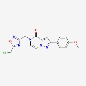 molecular formula C17H14ClN5O3 B2933067 5-{[5-(chloromethyl)-1,2,4-oxadiazol-3-yl]methyl}-2-(4-methoxyphenyl)pyrazolo[1,5-a]pyrazin-4(5H)-one CAS No. 1261016-25-4