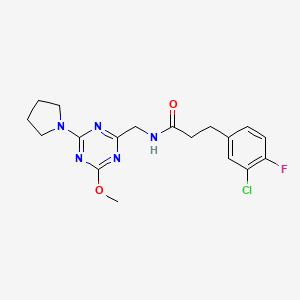 3-(3-chloro-4-fluorophenyl)-N-((4-methoxy-6-(pyrrolidin-1-yl)-1,3,5-triazin-2-yl)methyl)propanamide