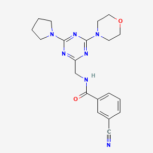 molecular formula C20H23N7O2 B2933097 3-cyano-N-((4-morpholino-6-(pyrrolidin-1-yl)-1,3,5-triazin-2-yl)methyl)benzamide CAS No. 2034472-35-8