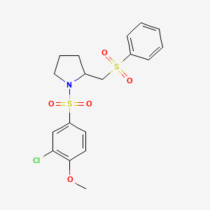 molecular formula C18H20ClNO5S2 B2933121 1-((3-Chloro-4-methoxyphenyl)sulfonyl)-2-((phenylsulfonyl)methyl)pyrrolidine CAS No. 1797081-79-8
