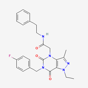 molecular formula C25H26FN5O3 B2933124 2-(1-ethyl-6-(4-fluorobenzyl)-3-methyl-5,7-dioxo-6,7-dihydro-1H-pyrazolo[4,3-d]pyrimidin-4(5H)-yl)-N-phenethylacetamide CAS No. 1185176-21-9