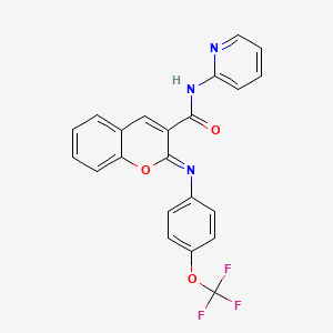 molecular formula C22H14F3N3O3 B2933129 (2Z)-N-(pyridin-2-yl)-2-{[4-(trifluoromethoxy)phenyl]imino}-2H-chromene-3-carboxamide CAS No. 1327186-81-1