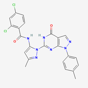 molecular formula C23H17Cl2N7O2 B2933131 2,4-dichloro-N-(3-methyl-1-(4-oxo-1-(p-tolyl)-4,5-dihydro-1H-pyrazolo[3,4-d]pyrimidin-6-yl)-1H-pyrazol-5-yl)benzamide CAS No. 1170548-90-9