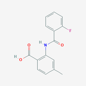 molecular formula C15H12FNO3 B2933140 2-[(2-Fluorobenzoyl)amino]-4-methylbenzenecarboxylic acid CAS No. 866150-31-4