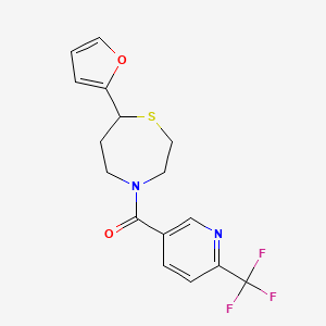 molecular formula C16H15F3N2O2S B2933145 (7-(Furan-2-yl)-1,4-thiazepan-4-yl)(6-(trifluoromethyl)pyridin-3-yl)methanone CAS No. 1705223-15-9