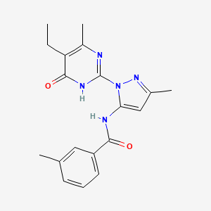 molecular formula C19H21N5O2 B2933146 N-(1-(5-ethyl-4-methyl-6-oxo-1,6-dihydropyrimidin-2-yl)-3-methyl-1H-pyrazol-5-yl)-3-methylbenzamide CAS No. 1001943-40-3