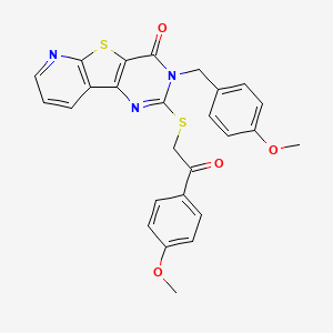 molecular formula C26H21N3O4S2 B2933149 3-(4-methoxybenzyl)-2-((2-(4-methoxyphenyl)-2-oxoethyl)thio)pyrido[3',2':4,5]thieno[3,2-d]pyrimidin-4(3H)-one CAS No. 1223948-46-6