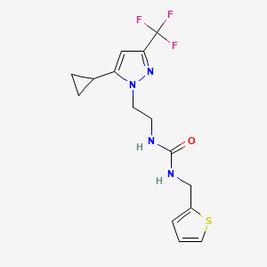 molecular formula C15H17F3N4OS B2933170 1-(2-(5-cyclopropyl-3-(trifluoromethyl)-1H-pyrazol-1-yl)ethyl)-3-(thiophen-2-ylmethyl)urea CAS No. 1797260-86-6