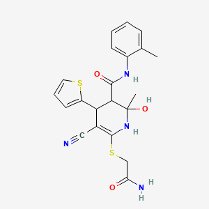 6-((2-amino-2-oxoethyl)thio)-5-cyano-2-hydroxy-2-methyl-4-(thiophen-2-yl)-N-(o-tolyl)-1,2,3,4-tetrahydropyridine-3-carboxamide