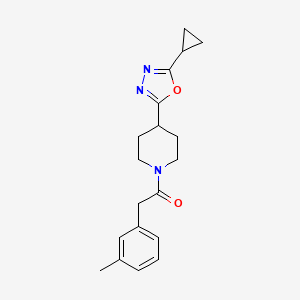 molecular formula C19H23N3O2 B2933196 1-(4-(5-Cyclopropyl-1,3,4-oxadiazol-2-yl)piperidin-1-yl)-2-(m-tolyl)ethanone CAS No. 1208955-49-0