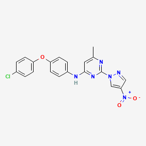 molecular formula C20H15ClN6O3 B2933197 N-[4-(4-chlorophenoxy)phenyl]-6-methyl-2-(4-nitro-1H-pyrazol-1-yl)pyrimidin-4-amine CAS No. 1020502-65-1