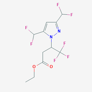 molecular formula C11H11F7N2O2 B2933208 Ethyl 3-[3,5-bis(difluoromethyl)pyrazol-1-yl]-4,4,4-trifluorobutanoate CAS No. 2054953-37-4
