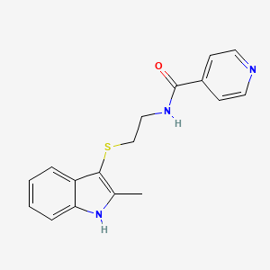 molecular formula C17H17N3OS B2933215 N-(2-((2-甲基-1H-吲哚-3-基)硫代)乙基)异烟酰胺 CAS No. 687570-41-8