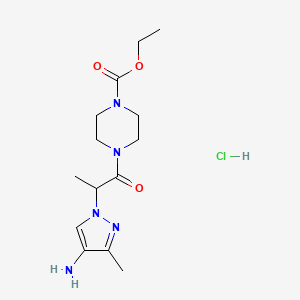 molecular formula C14H24ClN5O3 B2933221 Ethyl 4-[2-(4-amino-3-methyl-1H-pyrazol-1-yl)propanoyl]piperazine-1-carboxylate hydrochloride CAS No. 1197236-47-7