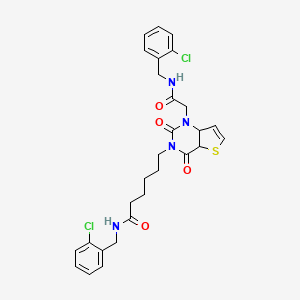 molecular formula C28H28Cl2N4O4S B2933222 N-[(2-chlorophenyl)methyl]-6-[1-({[(2-chlorophenyl)methyl]carbamoyl}methyl)-2,4-dioxo-1H,2H,3H,4H-thieno[3,2-d]pyrimidin-3-yl]hexanamide CAS No. 912885-47-3