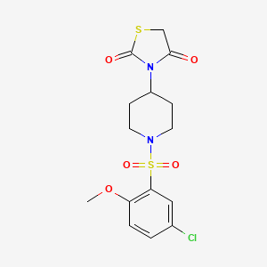 molecular formula C15H17ClN2O5S2 B2933235 3-(1-((5-Chloro-2-methoxyphenyl)sulfonyl)piperidin-4-yl)thiazolidine-2,4-dione CAS No. 1795090-04-8
