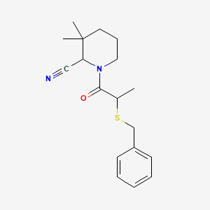 molecular formula C18H24N2OS B2933261 1-[2-(Benzylsulfanyl)propanoyl]-3,3-dimethylpiperidine-2-carbonitrile CAS No. 1808633-99-9