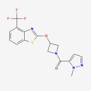 molecular formula C16H13F3N4O2S B2933284 (1-methyl-1H-pyrazol-5-yl)(3-((4-(trifluoromethyl)benzo[d]thiazol-2-yl)oxy)azetidin-1-yl)methanone CAS No. 1421490-83-6
