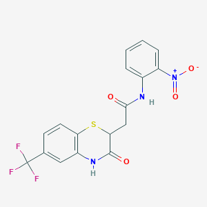 molecular formula C17H12F3N3O4S B2933290 N-(2-硝基苯基)-2-[3-氧代-6-(三氟甲基)-3,4-二氢-2H-1,4-苯并噻嗪-2-基]乙酰胺 CAS No. 442564-66-1