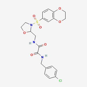 molecular formula C21H22ClN3O7S B2933295 N1-(4-chlorobenzyl)-N2-((3-((2,3-dihydrobenzo[b][1,4]dioxin-6-yl)sulfonyl)oxazolidin-2-yl)methyl)oxalamide CAS No. 868982-30-3