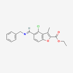 molecular formula C20H18ClNO3 B2933300 ethyl 5-[(E)-(benzylimino)methyl]-4-chloro-3-methyl-1-benzofuran-2-carboxylate CAS No. 339285-68-6